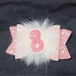 Pink Glitter Number 8 Rabbit Ear Hairclip NEW